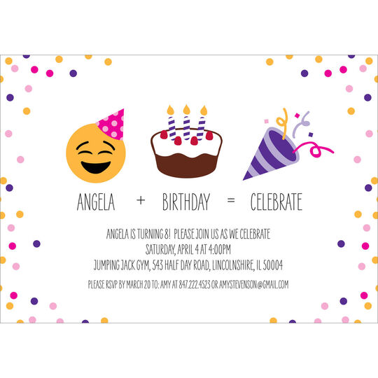 Purple Emoji Birthday + Celebrate Invitations